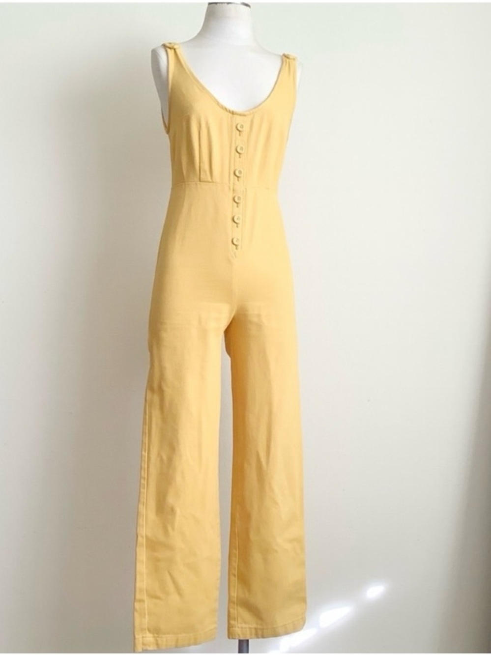 Urban Outfitters Yellow Button-Front Wide-Leg Jumpsuit - Brand Unknown